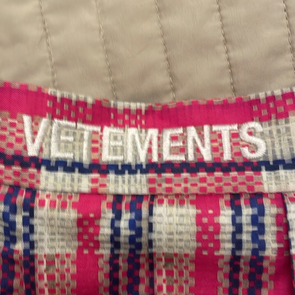 Vetements Pink Plaid Pleated Mini Skirt with Blue & White Accents - Picture 3 of 12
